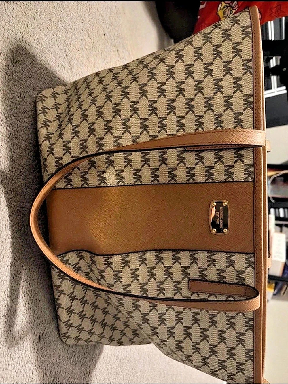 Michael Kors Jet Set Travel Large Signature Logo Tote Bag Brown & Beige